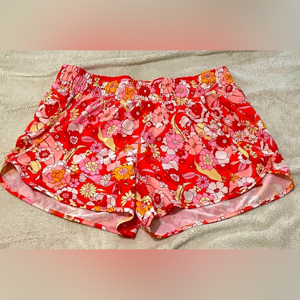 Avia Floral Red and Pink Lined Athletic Women's Shorts XXL